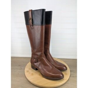 Ariat York Women's 8 Brown Leather Knee High Boots Top Buckle Riding Boots‎ Zip